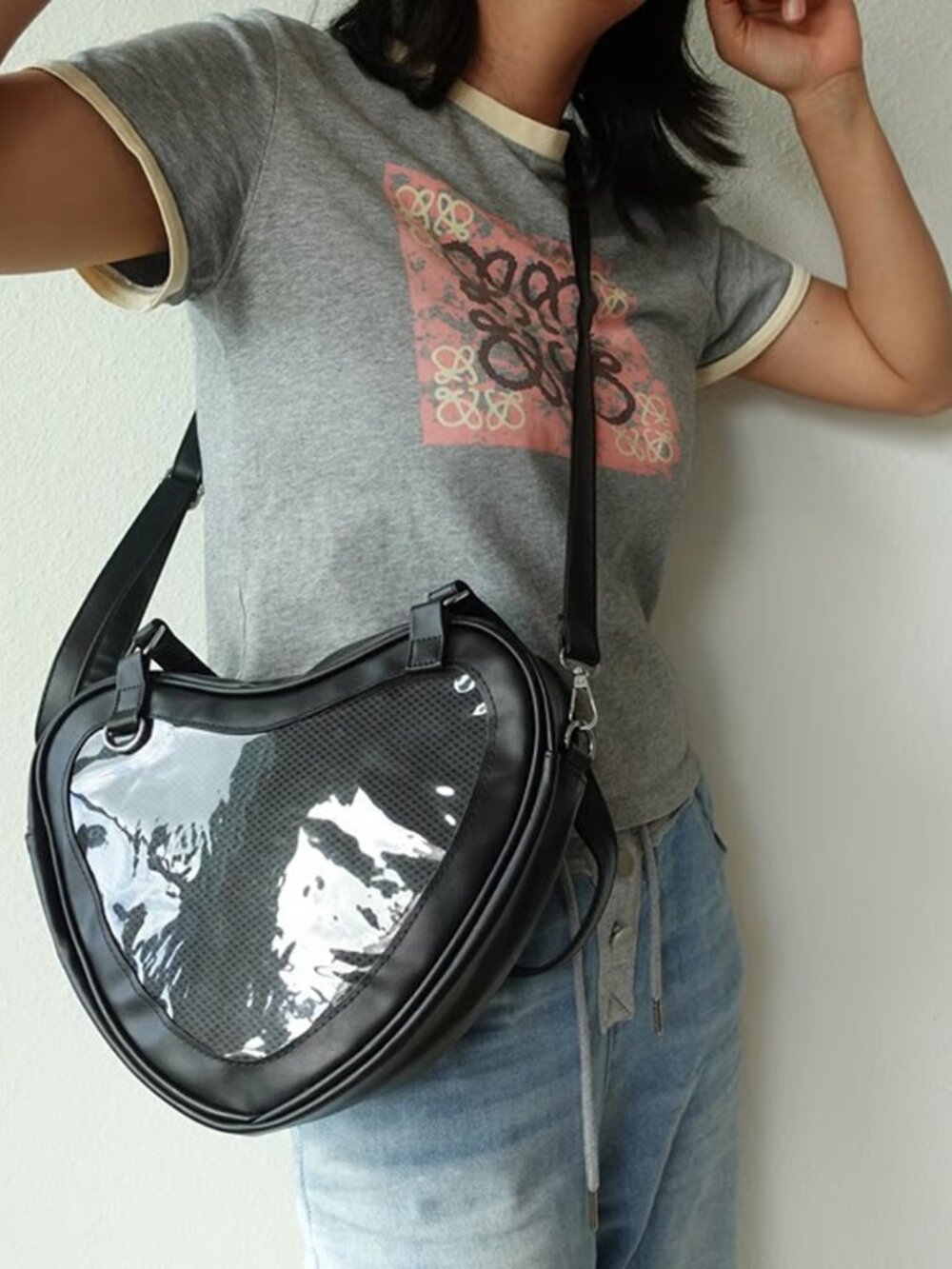 Black Heart Shaped Ita Bag, Crossbody Ita Bag, Anime Cosplay Shoulder Bag